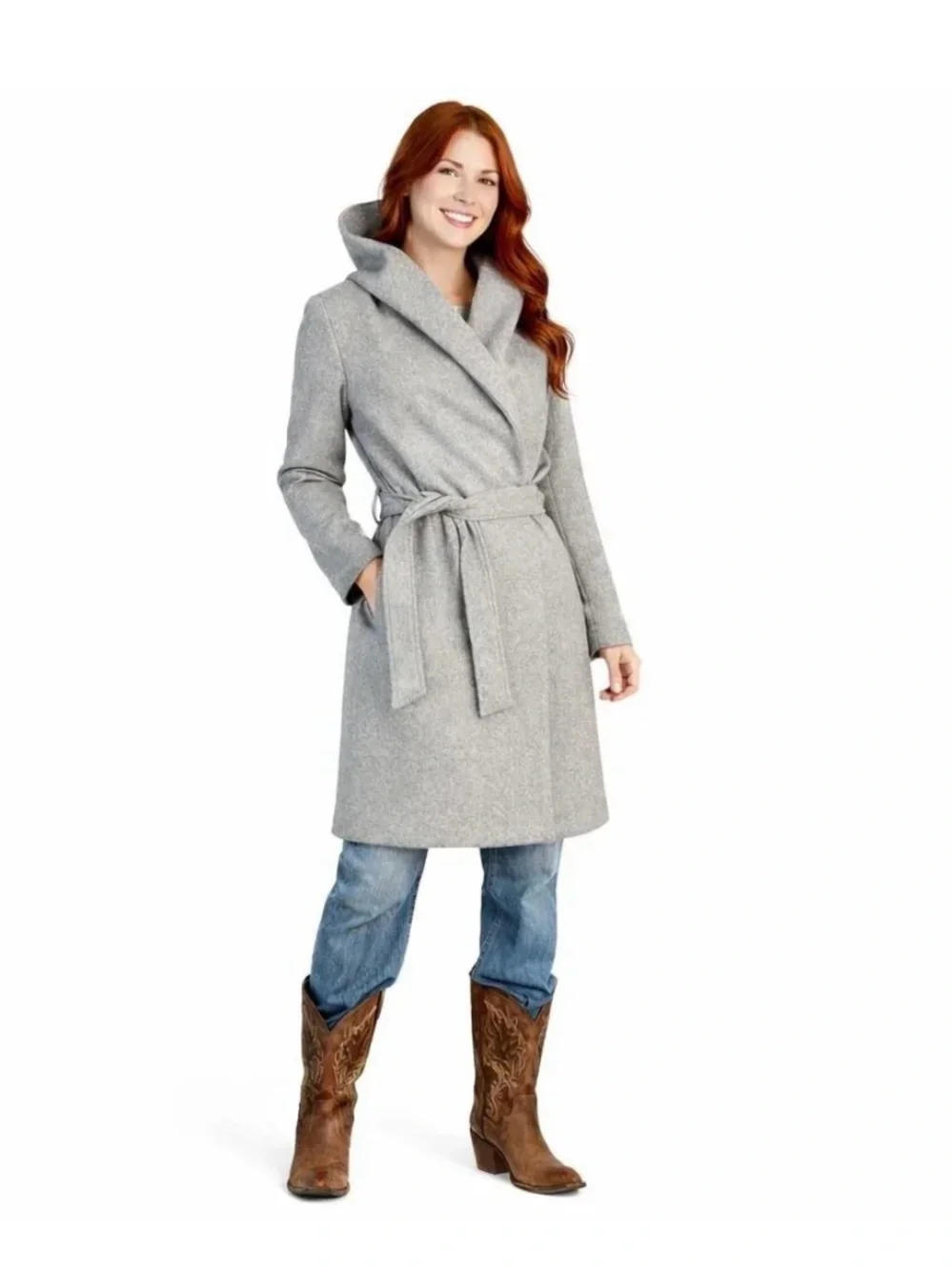 Zara Belted Soft Hoodie Coat Grey Size XS Hooded Long Coat - Picture 2 of 6